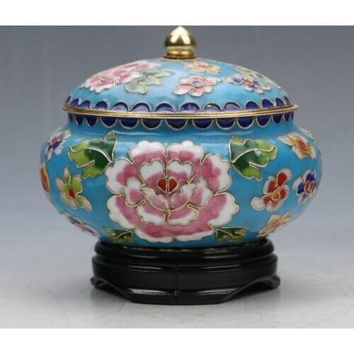 CHINESE CLOISONNE HANDWORK SUBSHRUBBY PEONY FLOWER STORAGE TANK Z01
