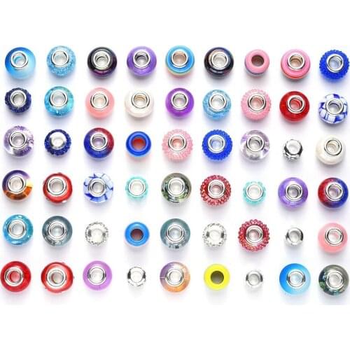 Classics Mix Color Glitter Powder Cut & Faceted Big Hole European Beads Fit DIY Jewelry Bracelet Findings