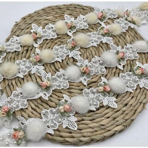 Beautiful 2Colors Polyester silk water-soluble lace mink hair ball Embroidery Lace Applique Flower Sewing Lace DIY Craft