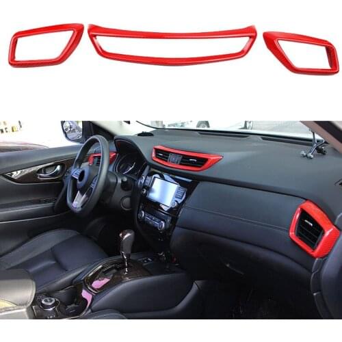 1Set Carbon Fiber Red Dashboard Air Outlet Vent Trim Frame Fit For Nissan Rogue 2014 2015 2016 2017 2018 2019 2020