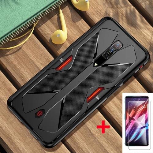 Red Magic 6 HD Tempered Glass + Soft TPU Carbon Fiber Protection Cover Shockproof Case For Nubia Red Magic 6 Pro Bumper Case