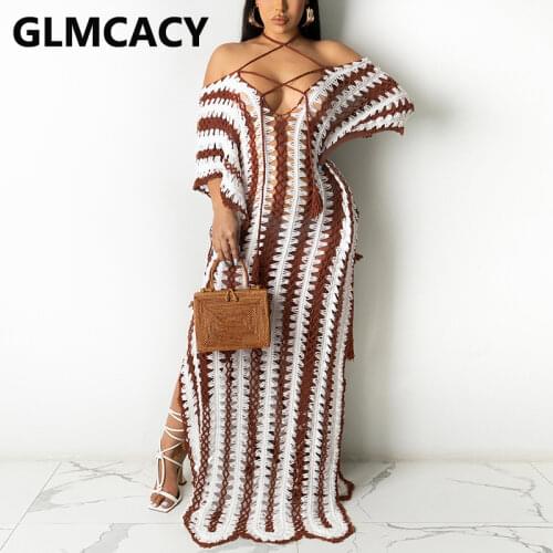 Summer Knitted Beach Cover Ups Maxi Dress