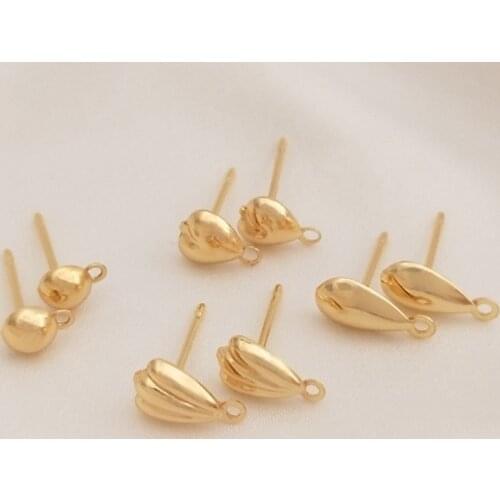 Copper 14K Gold Semicircle Heart Stud Earrings Back Plug Ear Pins Needles For DIY Jewelry Making Accessories Findings Wholesale