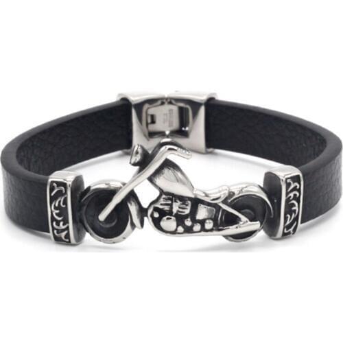Fashionable Width Leather Bracelet With Skull Head Rock And Roll Motorcycle Genuine Leather Bracelet For Biker Men