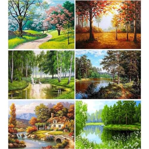 DIY Painting By Numbers Landscape Tree Oil Painting Home Decor HandPainted Canvas Drawing Gift