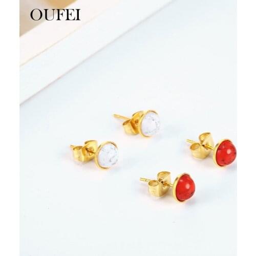 OUFEI Red Blue Stone Stud Earrings For Women Stainless Steel Jewelry Woman Vogue 2019 Charm Jewelry Accessories Bohemian