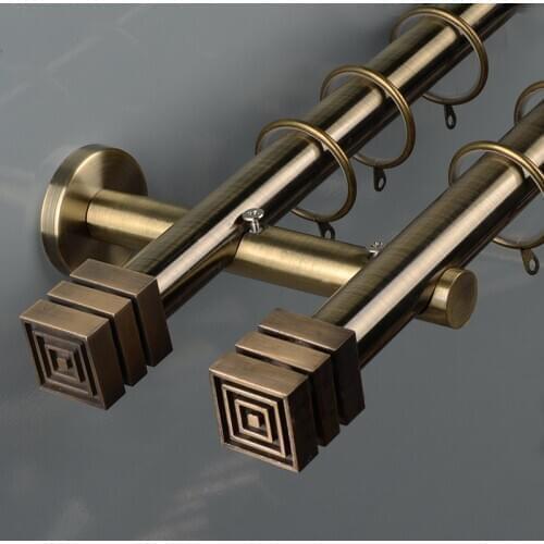 Retro aluminum alloy perforated curtain rod Roman rod bracket Nordic curtain track accessories single pole double rod