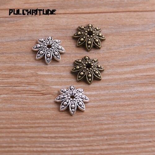 20pcs 4*14*14mm Two Color Bead Caps Charm Hollow Flower Pendants Jewelry Accessories DIY Receptacle Charms