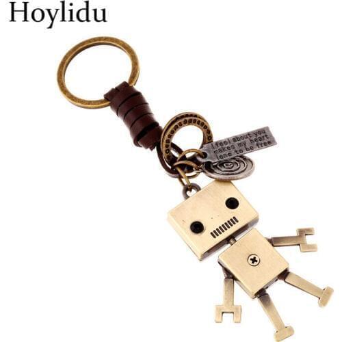 Movable Robot Alloy Mini Pendant Bronze Cowhide Hand Weave Creative Backpack Pendant Bag Accessories Fashion Vintage Ornament