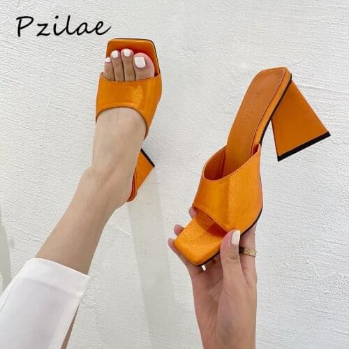 Pzilae New Trendy Sandals Womens Slides Open Toe Thick Soled Ladies Slippers Party Mules Shoes Women Sexy High Heels Pumps