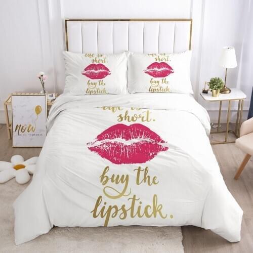 Luxury Bed Linens Duvet/Quilt/Comforter Cover Set White Bedding Sets King Double Twin Size 3D Pink Lips Design Home Textile