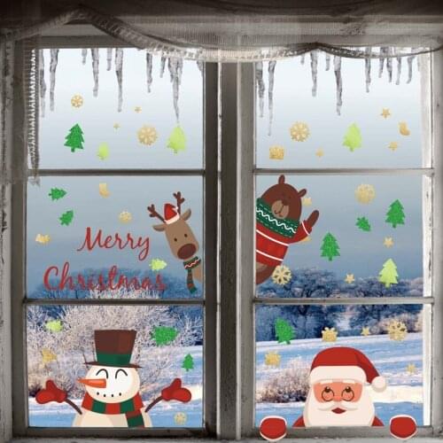 DIY Christmas Wall Window Showcase Glass Stickers Poster Decorative Living Room Xmas Santa Claus Snowman Elk Bear Sticker Decor