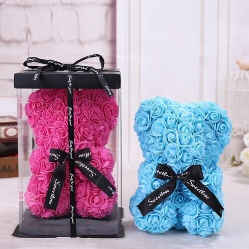 Christmas Day Gift 25cm Red Bear Rose Teddy Bear Rose Flower Artificial Decoration Gift for Women Valentines Birthday Gift