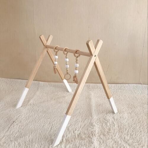 Pink Wooden Baby Gym with 3 Wooden Baby Teething Toys Newborn Gift Foldable Baby Play Gym Frame Activity Gym Hanging