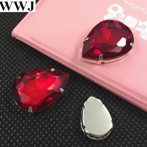 Siam Red Color Sew On Crystal Teardrop Fancy Stone With Metal Claw Setting 10x14mm,13x18mm,18x25mm,20x30mm