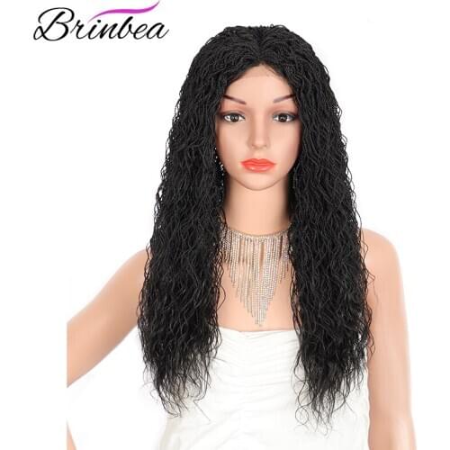 Brinbea 22 Inch Synthetic Long Curly Lace Wigs for Black Women Middle Parting Heat Realistic Fiber Black Color Lace Front Wigs
