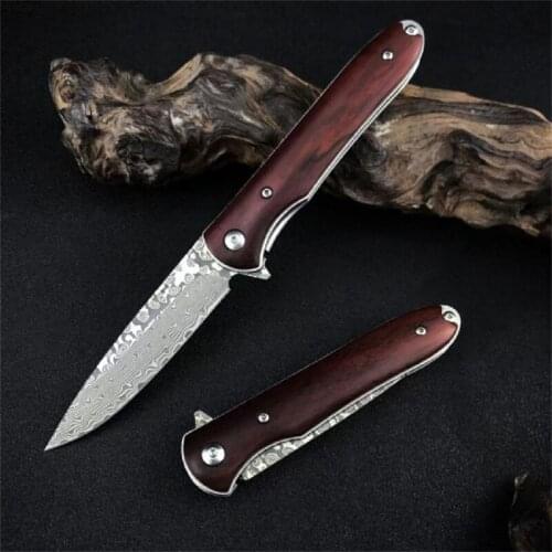 Dog Days Dama Folding Knife Damascus Steel Sharp Blade Red Sour Branch Handle Camping Hunting Knife Outdoor Tool Gift For Men
