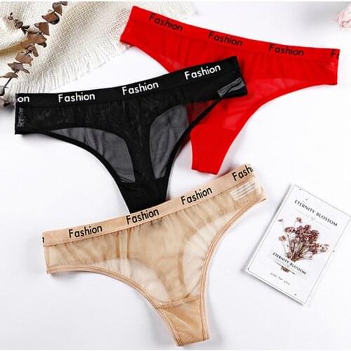 Sexy Thongs String Lingerie Ladies Cotton Mesh Transparent Panties Fashion Low-Rise Women Underwear Seamless Briefs