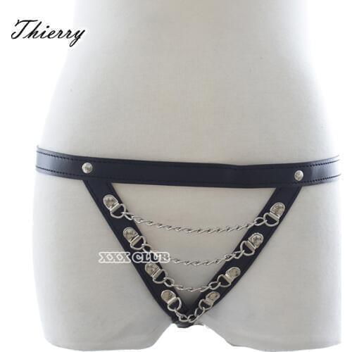 Thierry adult games products female Adjustable Thong Chastity Belt with sexy steel Chain Sex toys for Women