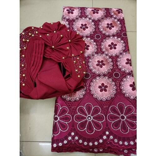 Latest african laces 2020 high quality swiss lace fabric nigerian gele headtie cotton lace sewing material 5yard