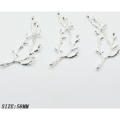 New 10Pcs 58*23mm Silver Metal Branches Diy jewelry Accessories Rhinestones Pedestal Holiday party Caps Decoration Silver Color
