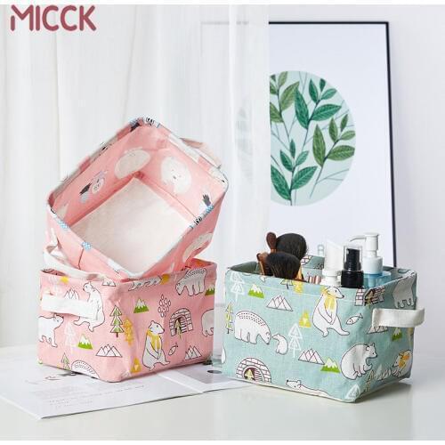 MICCK High Quality Cotton Linen Desktop Storage Basket Sundries Storage Box with Handle Desk Container Makeup Organizer Case