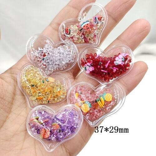 20pcs/lot Transparent heart with shiny crystal Flowing Patches Appliques for DIY Children Hair Clip Accessories