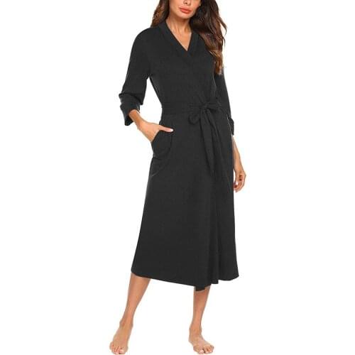 Harajuku Gothic Womens Long Pajamas Cardigan Sexy 4/3 Sleeve V-neck Lightweight Belt Waist Robe Bathrobe Pajamas Mujie
