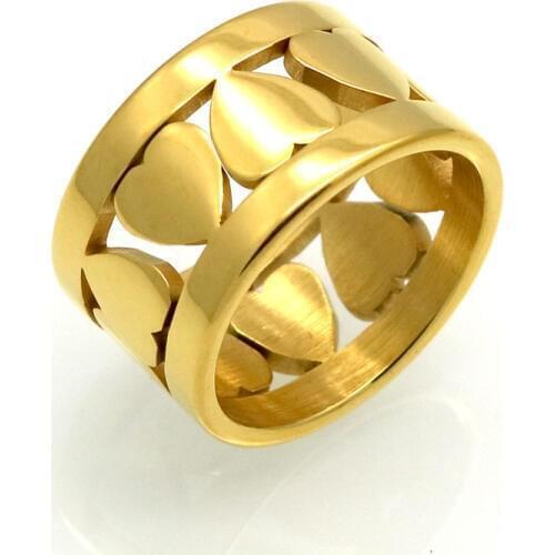 Fashion Women Girls Color Rose Gold Heart Ring Titanium Steel Round Soul Mates Love Hollow Heart Wedding Rings Jewelry