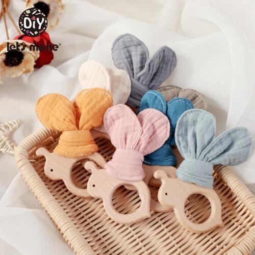 LetS Make 1pc Wooden Teeth Silica Gel DIY Pure color lovely Baby Toys Bracelet Cover Toy Beech Wood