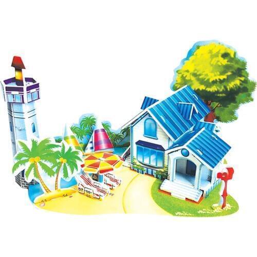 3D Puzzle Diy Games and Puzzles Model Building Safe Foam Sandy Beach Trees House Lighthouse Toys for Children