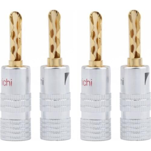 4PCS Nakamichi 24K Jagged Gold Plated Copper 4mm Black Red Banana Plug Male Speaker Connector