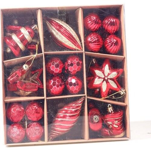 42Pcs/Set Variety Shaped Christmas Plastic Red Ball For Christmas Tree New Year Party Home Hanging Drop Ornament Decoration