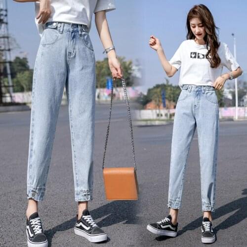 807 real photo 2021 spring womens loose fitting overalls show thin hemmed down Harem Pants casual length cropped jeans