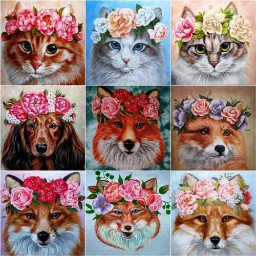 Flowers Animals 5D Diy Diamond Painting Cute Cat Dog Diamond Embroidery Cross Stitch Crafts Full Square Round Drill Home Decor