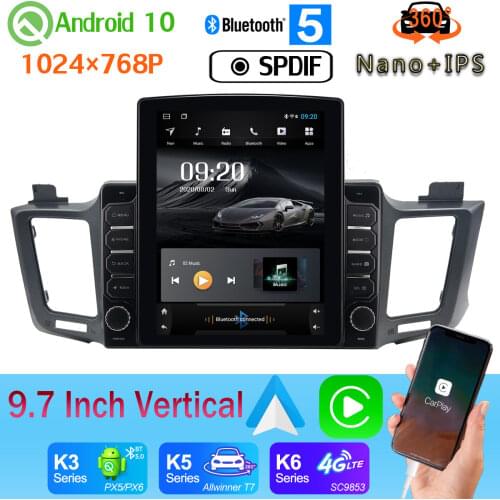 9.7" Tesla Style PX6 4+64G GPS Navigation Android 10 Radio For Toyota RAV4 RAV 4 2013-2018 SPDIF 360 Camera Car Media Head Unit