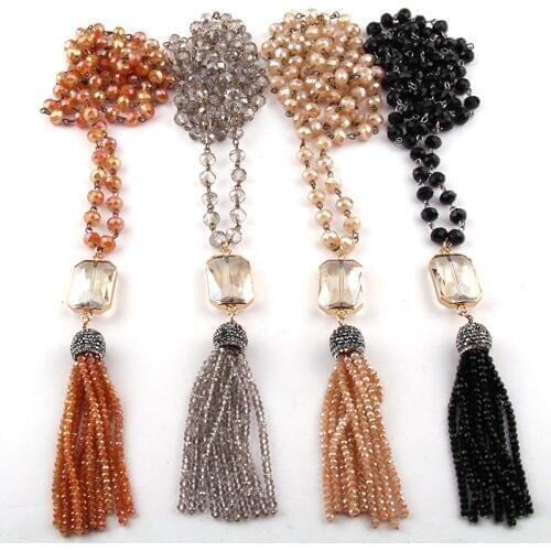 Free Shipping Fashion Bohemian Tribal Jewelry Glass Crystal Rosary Chain Crystal Link Tassel Necklaces