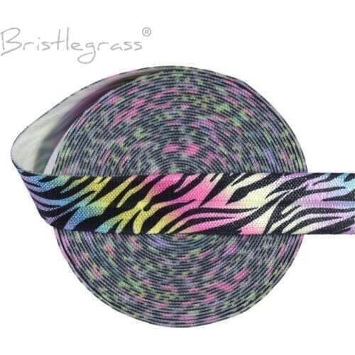 BRISTLEGRASS 100 Yard by Roll 5/8" 15mm Zebra Stripe Print Fold Over Elastics FOE Spandex Satin Bands Hair Tie Tutu Dress Sewing