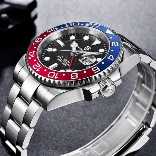 PAGANI DESIGN GMT Mens Automatic Watch Luxury Sapphire Mechanical Watches Stainless Steel Waterproof Watch for Men reloj hombre