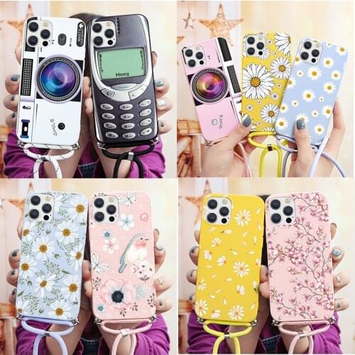 Necklace Lanyard Rope Flowers Case For Xiaomi Note 9s 5 8T 6 9c 8 Poco F3 X3 Pro NFC Mi A3 F3 A1 A2 9T 9 SE 10T Pro Cover Fundas