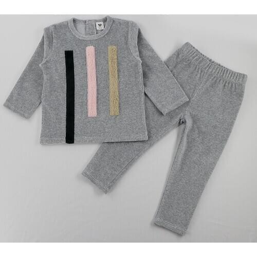 Children clothes 2pcs set velour kids clothes baby boy clothes girls clothes round neck long pants grey clothing set 2-6 year