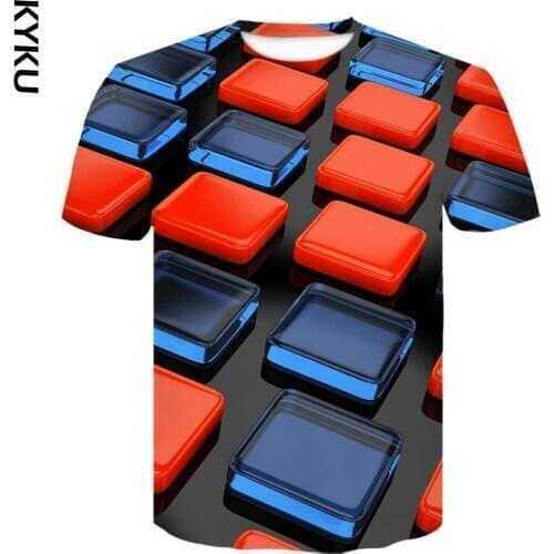 Novely Pattern T-Shirt Mens / Womens 3D Red Black T-Shirt Unisex Geometric Square Print Streetwear Short Sleeve mens clothing