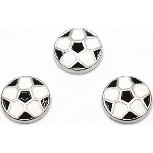 Hot Selling 10pcs/lot Alloy Silver Enamel Football Sports Floating Charms Fit Living Glass Floating Lockets Necklace DIY Jewelry