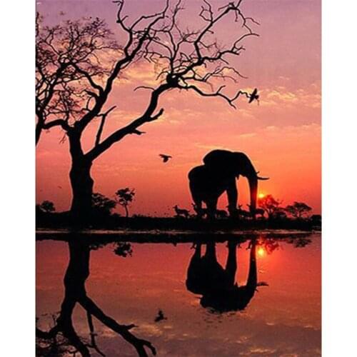 Paint With Diamond Painting Cross Stitch African Elephant Picture 5d Diamond Embroidery Full Mosaic Sunset Landscape Wall Arts