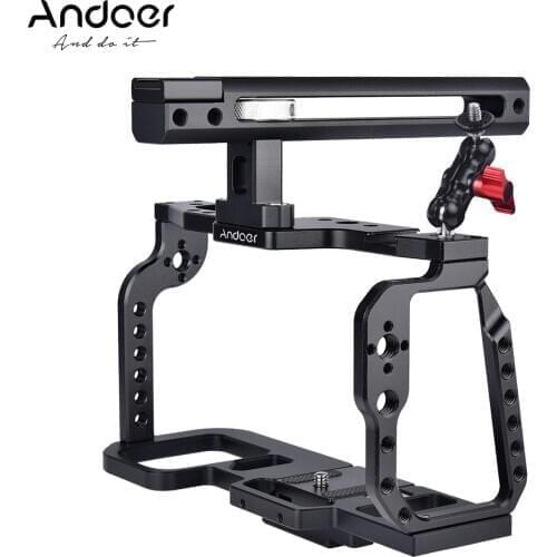 Andoer Camera Cage with Top Handle Grip Video Film Making Stabilizer Aluminum Alloy Quick Release Plate Cold Shoe Mount 1/4 Inch