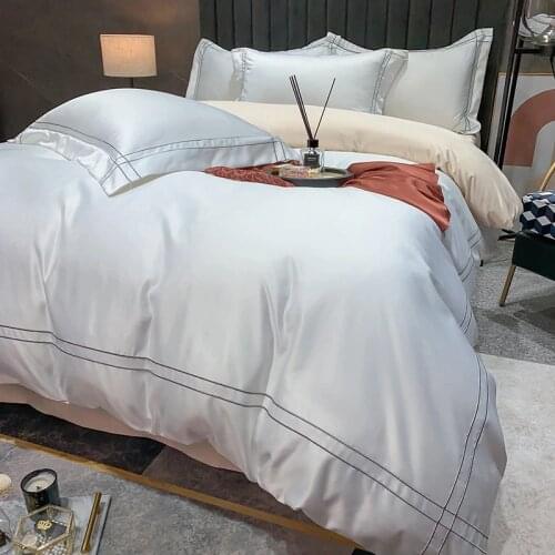 White Color Premium Tencel Silk Bedding Set Luxury Queen King size Summer Duvet Cover Bed sheet set Breathable Ultra Soft