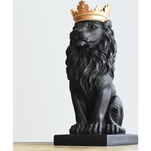 Royal Crown Lion Sculpture Resin Lion King Statue Home Animal Mascot Constellation Decor Art and Craft Ornament Accessories