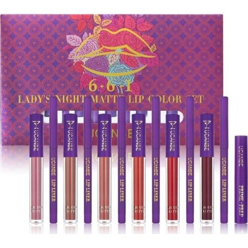Easy to Color Matte Lipstick Primer Lip Liner Lip Glaze Set Birthday Gift