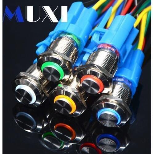 16mm Self Locking Waterproof Metal Push Button Switch LED light Latching 3-6V 12-24V 110V 220V RED BLUE GREEN YELLOW White