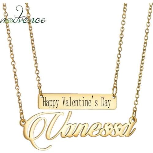 Nextvance 2021 Personalized Custom Name Stainless Steel Pendant Engraved Text Gold Double Long Necklace Jewelry Accessories